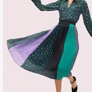 NWOT Kate Spade Pop Dots Print Mix Pleated Skirt